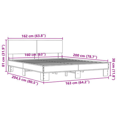 vidaXL Cadru de pat, stejar sonoma, 160x200cm, lemn prelucrat și metal