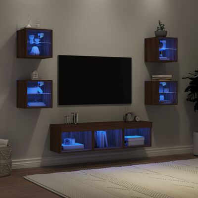 vidaXL Unități de perete TV cu LED-uri, 7 piese, stejar maro, lemn