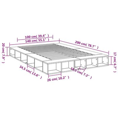 vidaXL Cadru de pat, stejar fumuriu, 140x200 cm, lemn prelucrat