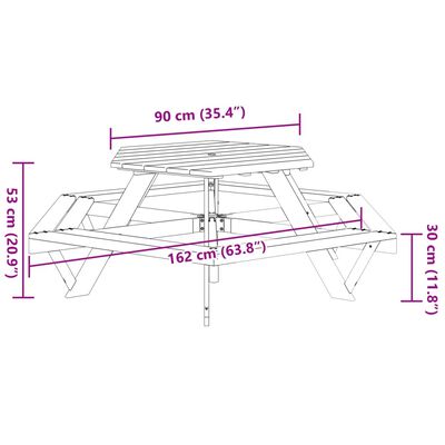 vidaXL Masă de picnic pentru 6 copii cu bănci lemn masiv brad, hexagon