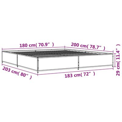 vidaXL Cadru de pat, stejar fumuriu 180x200 cm lemn prelucrat și metal