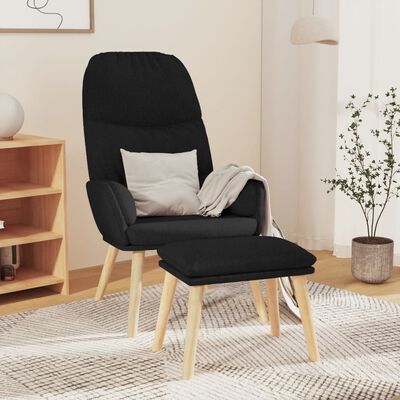 vidaXL Scaun de relaxare cu taburet, negru, textil