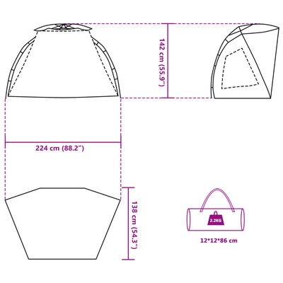 vidaXL Cort camping 2 persoane gri impermeabil setare rapidă