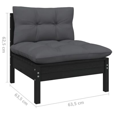 vidaXL Set mobilier grădină cu perne, 11 piese, negru, lemn de pin