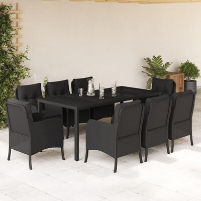 vidaXL Set mobilier de grădină cu perne, 9 piese, negru, poliratan