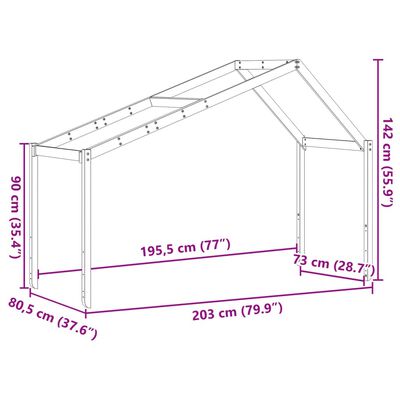 vidaXL Acoperiș pat de copii, maro, 203x80,5x142 cm, lemn masiv pin