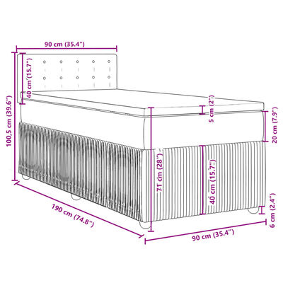 vidaXL Pat box spring cu saltea, albastru, 90x190 cm, catifea