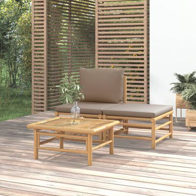 vidaXL Set mobilier de grădină cu perne gri taupe, 3 piese, bambus