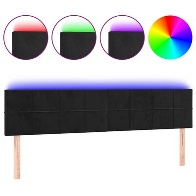 vidaXL Tăblie de pat cu LED, negru, 200x5x78/88 cm, catifea