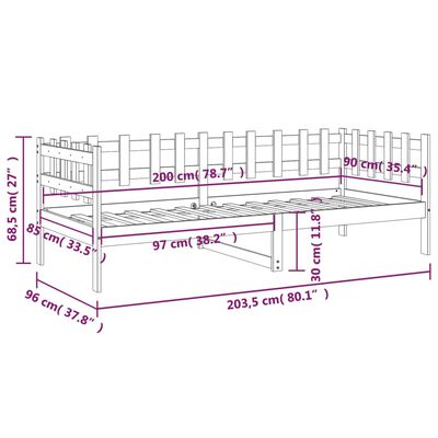 vidaXL Pat de zi fără saltea, 90x200 cm, lemn masiv pin