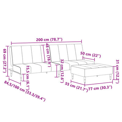 vidaXL Canapea extensibilă cu taburet, 2 locuri, gri închis, catifea