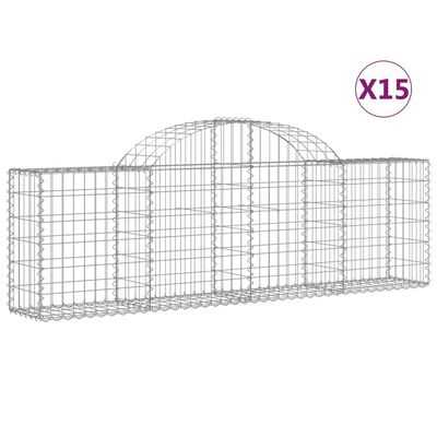 vidaXL Coșuri gabion arcuite 15 buc, 200x30x60/80 cm, fier galvanizat