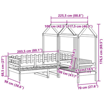 vidaXL Set pat de zi/bancă cu acoperiș, 90x200 cm, lemn masiv de pin