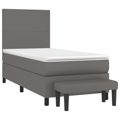 vidaXL Pat box spring cu saltea, gri, 90x200 cm, piele ecologică