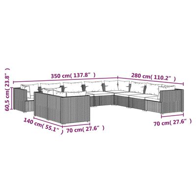 vidaXL Set mobilier de grădină cu perne, 10 piese, maro, poliratan