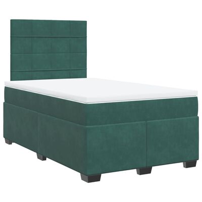 vidaXL Pat box spring cu saltea, verde închis, 120x200 cm, catifea