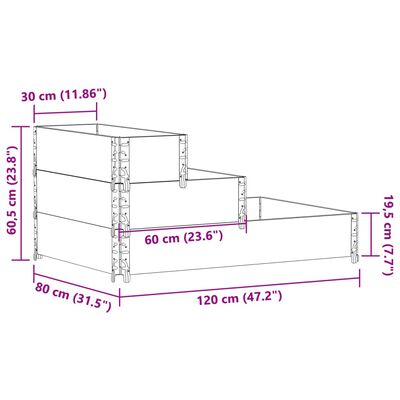 vidaXL Strat înălțat cu 3 niveluri, 120x80 cm, lemn masiv de pin