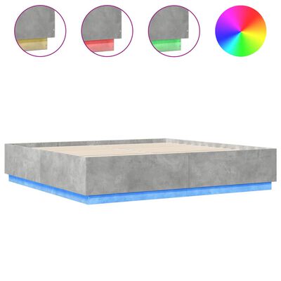 vidaXL Cadru de pat cu lumini LED gri beton 180x200 cm, lemn prelucrat