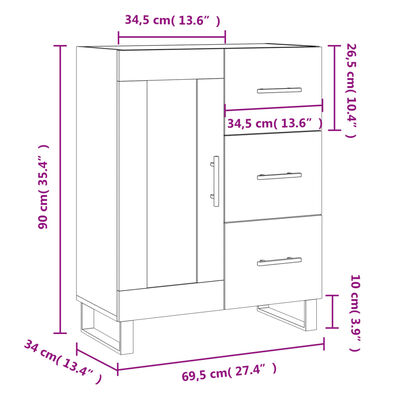 vidaXL Servantă, gri sonoma, 69,5x34x90 cm, lemn compozit