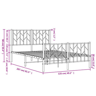 vidaXL Cadru pat metalic cu tăblie de cap/picioare , alb, 120x200 cm