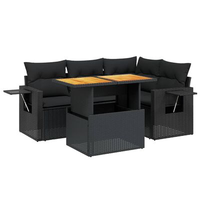 vidaXL Set mobilier de grădină cu perne, 5 piese, negru, poliratan