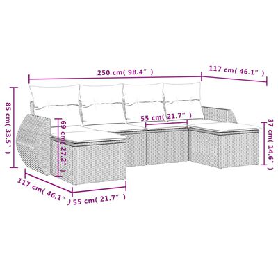 vidaXL Set canapele de grădină cu perne, 6 piese gri deschis poliratan