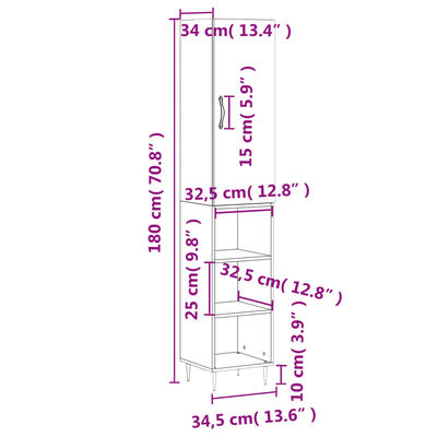 vidaXL Dulap înalt, stejar fumuriu, 34,5x34x180 cm, lemn prelucrat