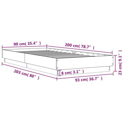 vidaXL Cadru de pat cu lumini LED, alb, 90x200 cm