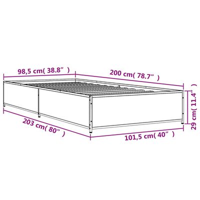 vidaXL Cadru de pat, stejar fumuriu 100x200 cm lemn prelucrat și metal