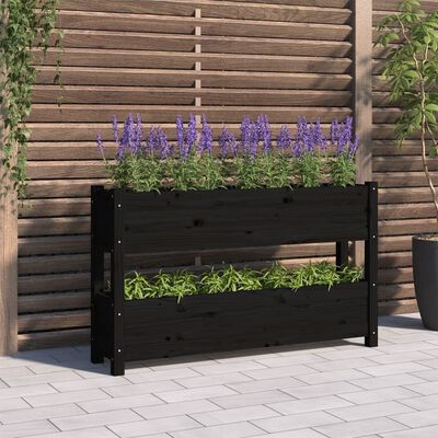 vidaXL Jardinieră, negru, 112x25x66 cm, lemn masiv de pin