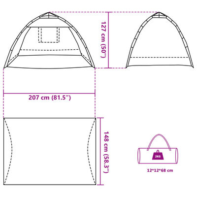 vidaXL Cort camping 2 persoane albastru azur impermeabil setare rapidă