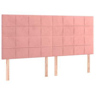 vidaXL Pat box spring cu saltea, roz, 200x200 cm, catifea