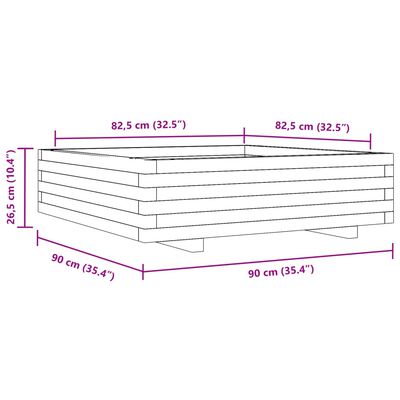 vidaXL Jardinieră de grădină, alb, 90x90x26,5 cm, lemn masiv de pin