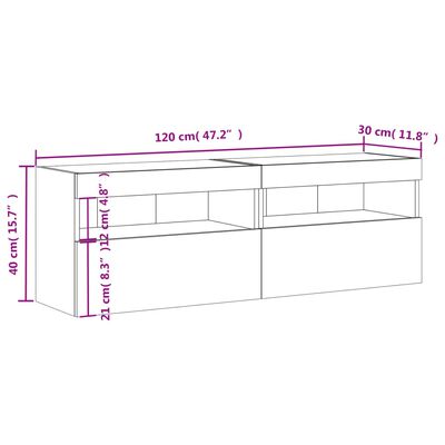 vidaXL Comode TV de perete cu lumini LED, 2 buc., negru, 60x30x40 cm