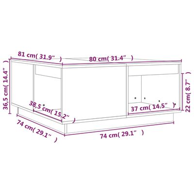 vidaXL Măsuță de cafea, alb, 80x81x36,5 cm, lemn masiv de pin