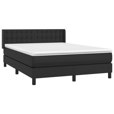 vidaXL Pat box spring cu saltea, negru, 140x200 cm, piele ecologică