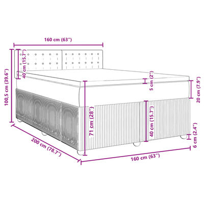 vidaXL Pat box spring cu saltea, albastru, 160x200 cm, catifea