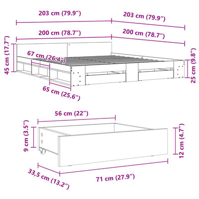 vidaXL Cadru de pat cu sertare gri sonoma 200x200 cm lemn prelucrat