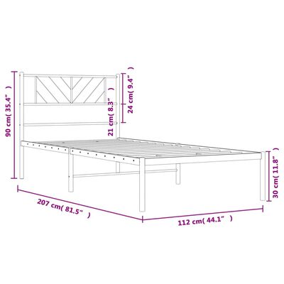 vidaXL Cadru de pat din metal cu tăblie, alb, 107x203 cm