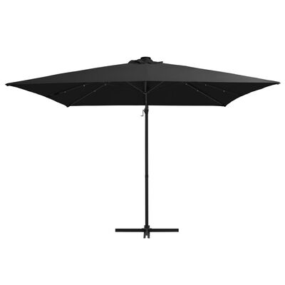 vidaXL Umbrelă suspendată cu LED și stâlp din oțel, negru, 250x250 cm