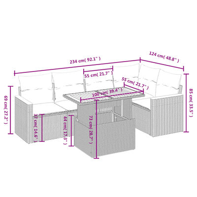 vidaXL Set mobilier de grădină cu perne, 6 piese, negru, poliratan