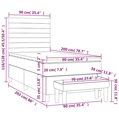 vidaXL Pat box spring cu saltea, gri deschis, 90x200 cm, textil