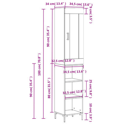 vidaXL Dulap înalt, stejar fumuriu, 34,5x34x180 cm, lemn prelucrat