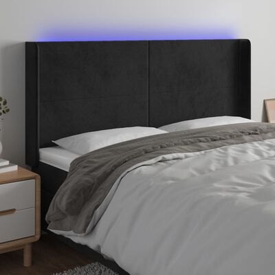 vidaXL Tăblie de pat cu LED, negru, 203x16x118/128 cm, catifea