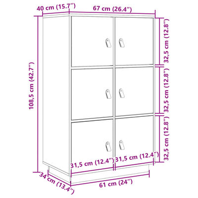 vidaXL Dulap înalt, gri, 67x40x108,5 cm, lemn masiv de pin