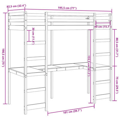 vidaXL Cadru pat supraetajat fără saltea alb 75x190 cm lemn masiv pin