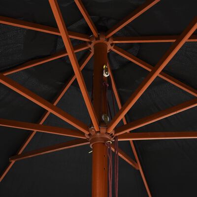 vidaXL Umbrelă de soare de exterior, stâlp din lemn, negru, 350 cm