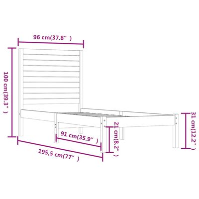 vidaXL Cadru de pat single, negru, 90x190 cm, lemn masiv