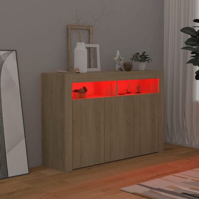 vidaXL Servantă cu lumini LED, stejar Sonoma, 115,5x30x75 cm