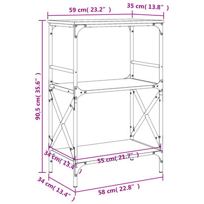 vidaXL Bibliotecă 3 niveluri gri sonoma 59x35x90,5 cm, lemn prelucrat